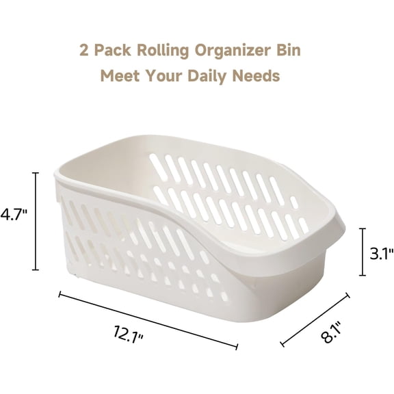 PYAN-2 Pack Widened Pantry Organizers and Storage with Wheels Pull Out Kitchen Cabinet Organizers and Storage Multi-purpose Rolling Organizer Bin for Food, Snack, Cleaning Supplies