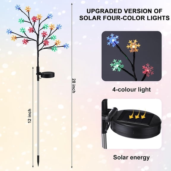 PYAN-2 Pcs Solar Christmas Snowflake Pathway Lights Outdoor Decorations 8 Modes 40 LED Solar Snowflake Stake Lights Waterproof 28" H Christmas Outside Decor for Garden Walkway Porch Yard