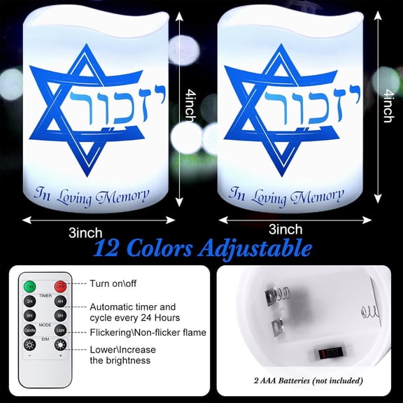 PYAN-2 Pcs Yahrzeit Memorial Flameless Candles LED Electric Yahrzeit Candle for Loss of Loved One Sympathy Shabbat Lamp Battery Operated for Prayers Yom Kippur Bereavement Gifts Funeral Decorations