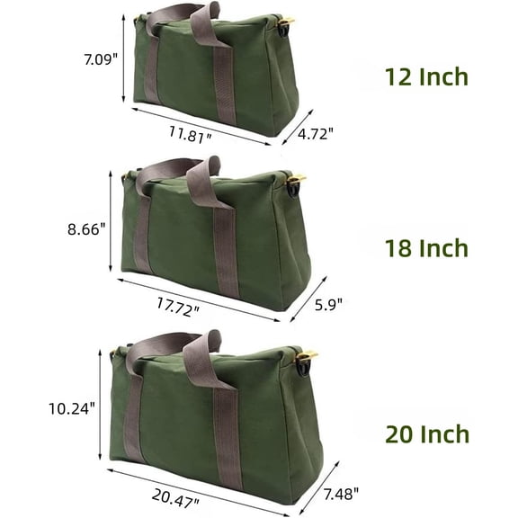 PYAN-20 Inch Canvas Wide Mouth Tool Bag, Large Capacity Tool Storage Bags for Men, Small Tool Pouch, Tool Organizer Tote Bag for Storage Wrenches Pliers (Green - 20 inch)