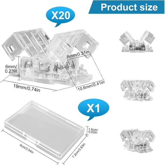 PYAN-20-Pack 4 Pin LED Strip Connectors for 8mm Waterproof or Non-Waterproof SMD RGB 5050/3528 LED Strip Lights, Transparent Solderless Quick Strip to Strip Connector 5V 12V 24V 36V 5.5A