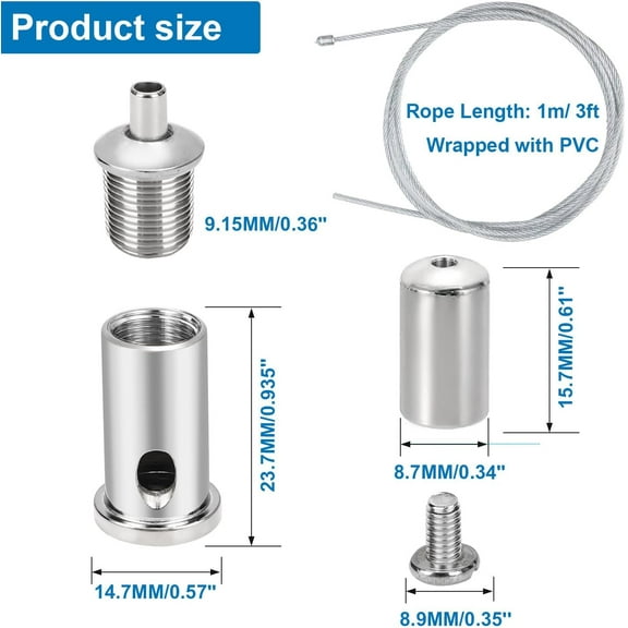 PYAN-20 Sets Hexagon Light Fixture Hanging System Kit, Ceiling Hanging Wire Cable Kit, 3.28ft Aquarium Light Suspension Cables Sealed with PVC, Adjustable Hinger for Honeycomb Pendant