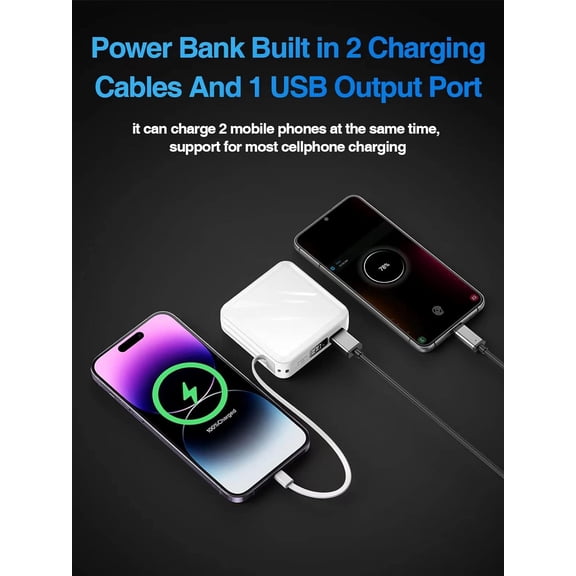 PYAN-20000mAh Power Bank Portable Charger Battery Pack with Built-in USB-C and iOS Charging Cables Output Led Digital Display for iPhone 14 13 12 11, Samsung Galaxy, and More