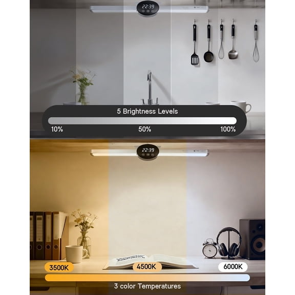 PYAN-21.6" Dimmable Mirror Lights,3 Colors Adjustable Wall Light with Led Light Bar,1800mAh Rechargeable Battery Makeup Light, Magnetic Light Bar for Cabinet,Kitchen,Closet,Bedside,Desk