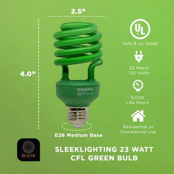 PYAN-23 Watt T2 Green Light Spiral CFL Light Bulb,- UL Approved- 120V, E26 Medium Base-Energy Saver (Pack of 4)