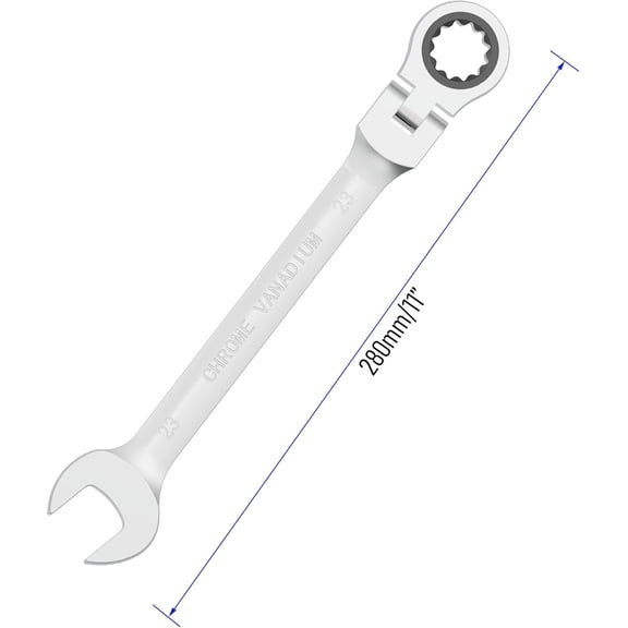 PYAN-23mm Flex-Head Ratcheting Combination Wrench Metric 72 Teeth 12 Point Ratchet Box Ended and Open End Spanner Tools, Flexible Head Gear Wrench, Heat-Treated CR-V