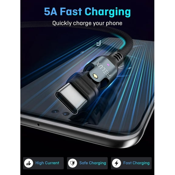 PYAN-240W Type C Charging Cable - 180 Rotation, Fast Charging & Data Sync, USB C to USB C Cord, Fast Charging for Phone & Tablets (iPhone 15/16/17, iPad, Samsung and More) (6 Feet)