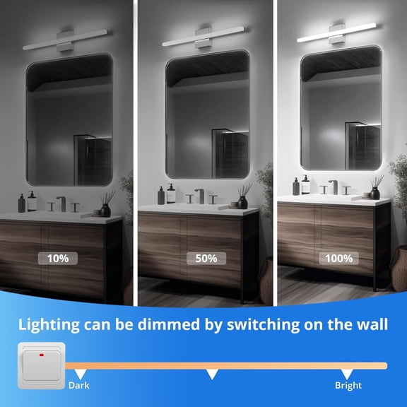 PYAN-24Inch LED Bathroom Vanity Light Bar, Color Changing 3CCT Dimmable Shining Over Mirror Lighting Fixture, Indoor Wall Sconces Modern 14W Chrome
