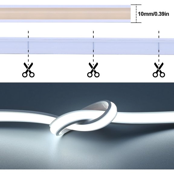 PYAN-24V 16.4ft/5M Neon COB LED Strip Light Cool White 6000K IP67 Waterproof 1560LEDs 11W/M CRI 93+ 4100lm Uniform Glow Flexible Self-Adhesive LED Tape for DIY Home Decor(Power Supply not Included)
