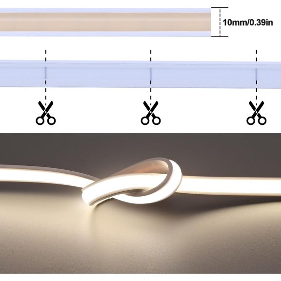 PYAN-24V 16.4ft/5M Neon COB LED Strip Light Natural White 4000K IP67 Waterproof 1560LEDs CRI 93+ 4100lm Uniform Glow Flexible Self-Adhesive LED Tape for DIY Home Decor(Power Supply not Included)