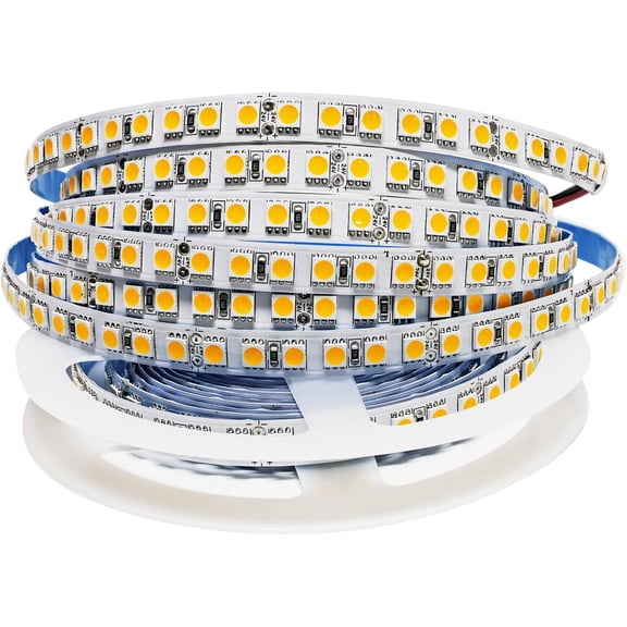 PYAN-24V LED Strip Light, Warm White 3000K 16.4ft 10000 LM Super Bright SMD 5050 IP20 Total 600 LEDs, LED Rope Light Strip for Bedroom, Kitchen, Advertising Decoration