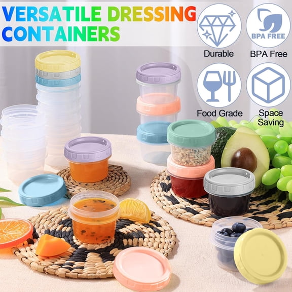 PYAN-24pcs 2 oz Salad Dressing Container To Go Small Sauce Containers with Lids, Reusable Condiment Cups for Lunch Box, Leakproof, Freezer, Microwave & Dishwasher Safe