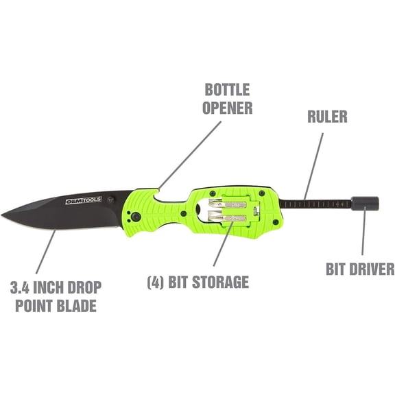 PYAN-25541 Cut and Drive Multi Tool, Stocking Stuffers, Gifts for Men, Dad Gifts, Drop Point Knife, Screwdriver, Bit Set, Ruler, and Bottle Opener, EDC, Contractor, HVAC Tool