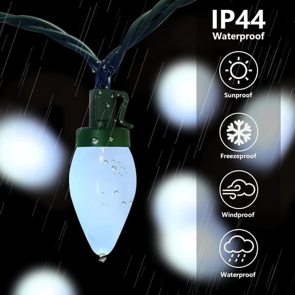 PYAN-25Ft LED White Christmas Lights Outdoor C7 Vintage Christmas Lights with 25 LED White Light Bulbs, Plug-in String Lights for Outside Xmas Tree Patio Porch Garden Xmas Decor