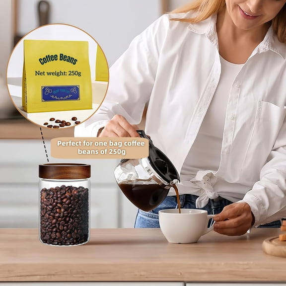 PYAN-28 Fl oz/850 ml Glass Food Storage Jar, Premium Clear Glass Container Jar with Airtight Screw-on Wooden Lid, Kitchen Canisters for Coffee,Tea,Pasta,Cookies, Nuts,Spice,Candy,Overnight OatmealMe