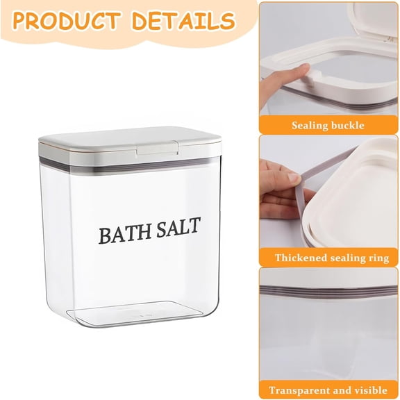PYAN-2L Salt Container,Bath Salt Container With Scoop Set,Plastic Salt Cellar Dispenser Jar,Candy Laundry Spoon With Lid Storage,Clear Cookie Holder,Airtight Cute Bathroom Pods Box Clear-White