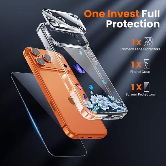 PYAN-3 in 1 for iPhone 17 Pro Case Clear Printed Design | Yellowing-Resistant Acrylic Back, Screen Protector *1 & Camera Lens Protector*1, Military-Grade Protection