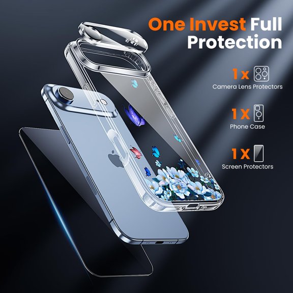PYAN-3 in 1 for iPhone Air Case Clear Printed Design | Yellowing-Resistant Acrylic Back, Screen Protector *1 & Camera Lens Protector*1, Military-Grade Protection