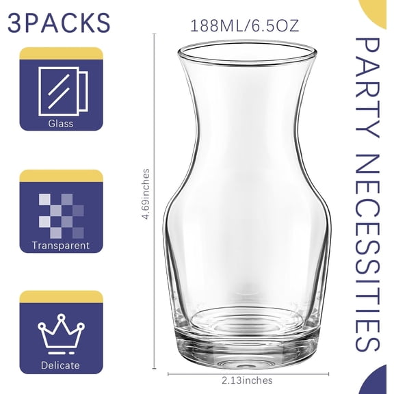 PYAN-3 Pack Single Serving Wine Carafe Glass Small Mini Carafe Individual Wine Refill Decanter for Dinner Parties Tastings Bars Restaurants (6.5 oz)