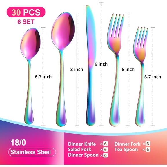 PYAN-30 Piece Silverware Set, Flatware Cutlery Set for 6, 18/0 Stainless Steel Silverware, Durable Home Kitchen Eating Tableware Set,Restaurant, Wedding, Party,Dishwasher Safe
