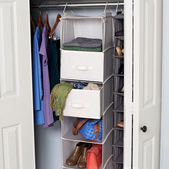 PYAN-311306 Set of 2 Drawers for Hanging Shelf Closet Organizers | Natural Canvas Fabric Bin with Handle