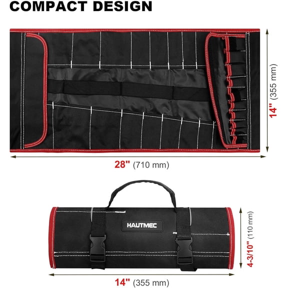 PYAN-32-Pocket Tool Roll Bag, Heavy-Duty Wrench & Screwdriver Organizer, Water-Resistant Roll Up Tool Bag with Quick-Release Buckle and Reflective Strips, HT0069