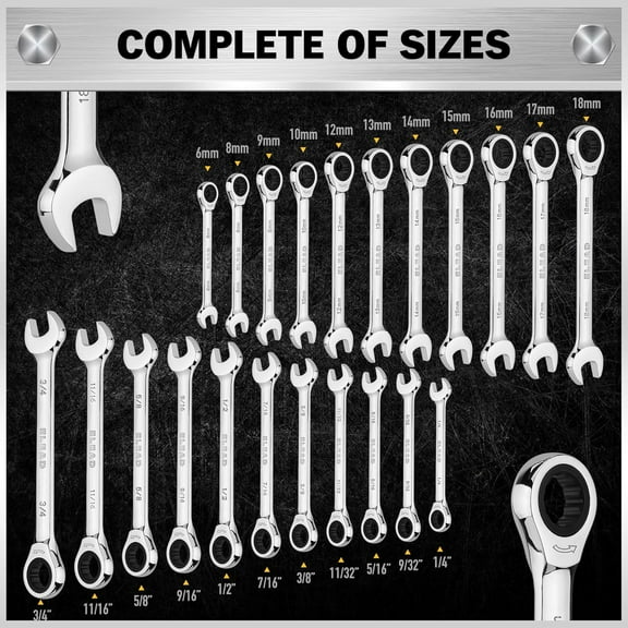 PYAN-33-Piece Combination Ratchet Wrench Set | SAE & Metric Sizes (1/4" to 3/4" & 6-18mm) | 72-Tooth Gear Design | CR-V Steel | Organizer Carry Case | Ideal for Mechanics & DIY