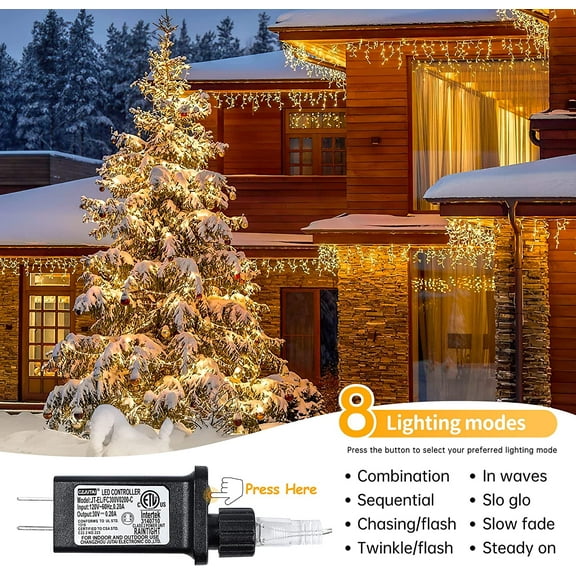 PYAN-33FT 300 LED Icicle Lights Outdoor Waterproof Icicle Christmas Lights with 50 Drops Warm White String Lights for Wedding Party Holiday Christmas Indoor Decorations,Warm White