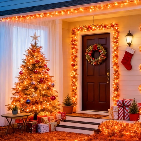 PYAN-33ft 100 LED Orange Thanksgiving Lights Outdoor Waterproof, Autumn Fall String Lights,16 Modes Orange Halloween String Lights Plug in, Christmas Lights Garden Party Xmas Tree Lights Decor