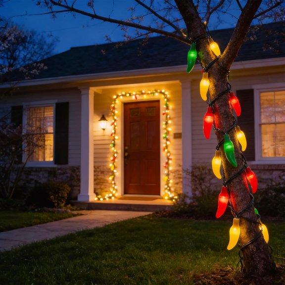 PYAN-35 LED Red Green and Yellow Chili Pepper Christmas Lights, 18 Ft Green Wire House Decorative Lighting String, for Indoor and Outdoor Party, Kitchen, Living Room, Garden, Patio.