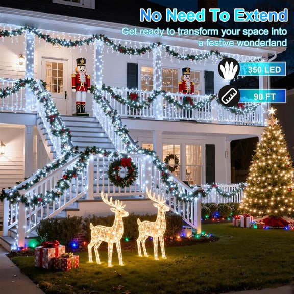 PYAN-350LED 90FT Christmas Lights Indoor Outdoor, 12 Modes Cool White Outdoor String Lights with Timer & Dimmable, Green Wire Christmas String Lights for Tree Patio Yard Fence Bedroom Wedding Garden