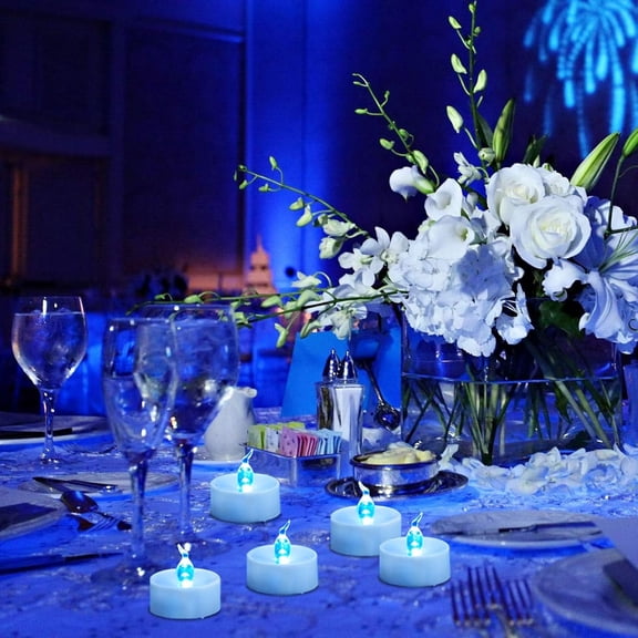 PYAN-36 Pack Blue LED Tea Light Battery Operated, Flameless Blue Flickering Votive Tealight, Electric LED Fake Candle Bulk for Wedding, Party, Christmas, Halloween Pumpkin Lights Decorations