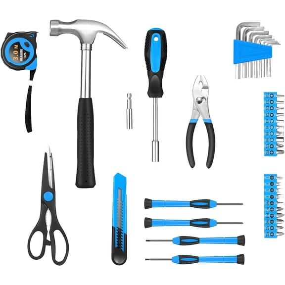 PYAN-39 Piece Basic Home Tool Set Household Tool Set General Repair Small Hand Tool Kit in Toolbox Storage Case for Home Garage Office College Dormitory Use, Blue
