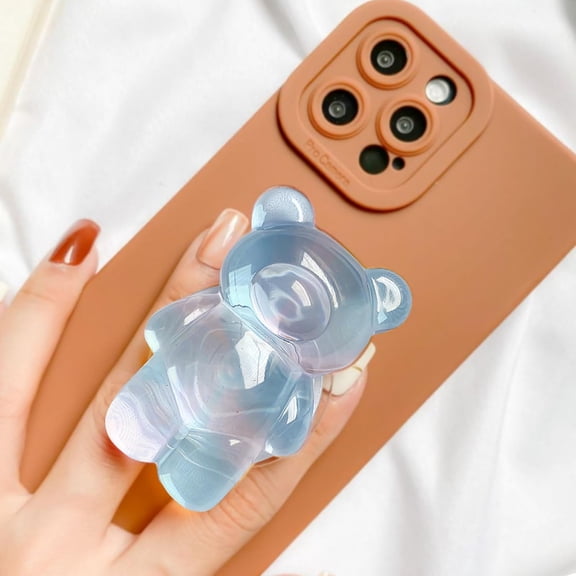 PYAN-3D Gummy Bear Phone Grip Cute Dual-Color Expandable & Collapsible Smartphone Grip for Secure One-Handed Use, Cell Phone Accessory (Pink Blue)