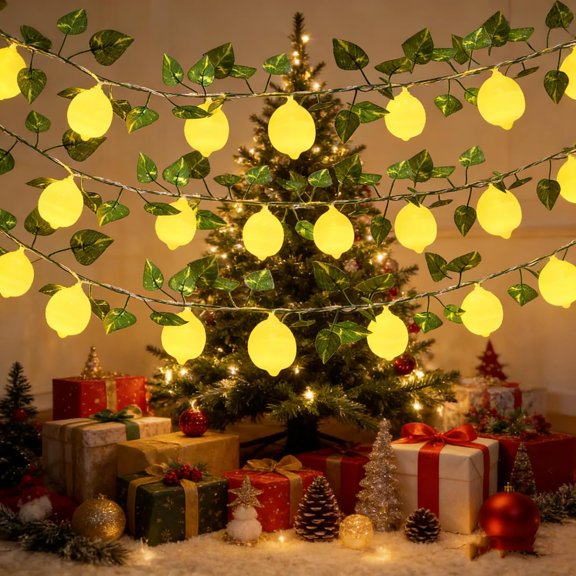 PYAN-3D Lemon String Lights Battery Operated 14ft 20leds Lemon Decor Lights String with Leaves Fairy Lights for Bedroom Garden Party DecorationsDIY