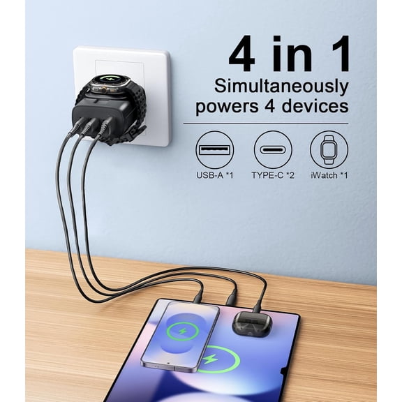 PYAN-4 in 1 Watch Charger for Samsung,Wireless Magnetic Watch Charger,Portable Travel Essentials 40W USB C Fast Charging Block for 8 Classic 8 7 6 Phone Galaxy S25 S24 Ultra Z Fold 7 6 Flip 7 Devices