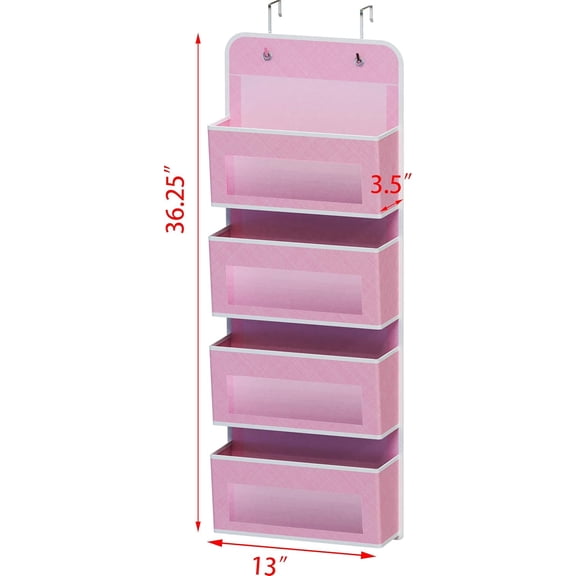 PYAN-4 Clear Window Pocket Over Closet Door Storage Hanging Organizer for Bedroom, Bathroom, Pantry, Pink
