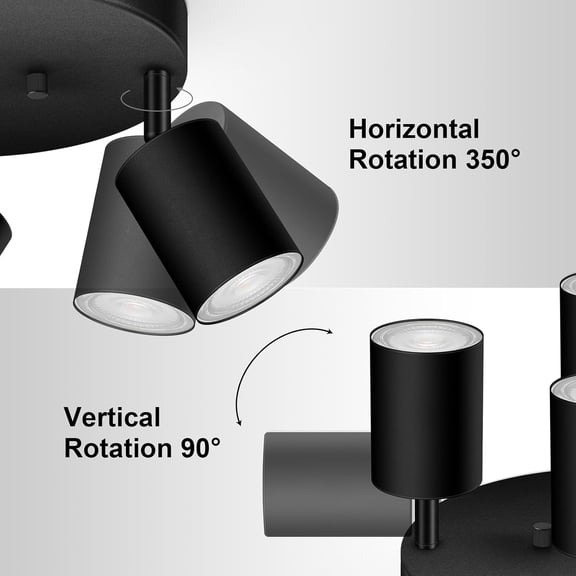 PYAN-4 Light Track Lighting Fixtures Ceiling, Matte Black Round Directional Ceiling Spotlight, GU10 Flush Mount Track Fixture, Adjustable Modern LED Track Lights for Kitchen/Living Room, Bulb Not Inc