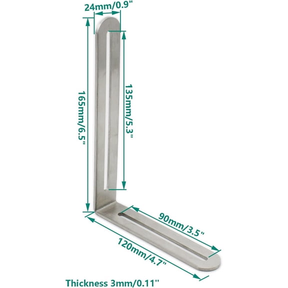 PYAN-4 PCS Adjustable L-Shape Corner Brace, ULIFESTAR Heavy Duty Thicken Stainless Steel Joint Right Angle Brackets L Slotted Support Shelf Bracket for PC Case,Fixing Furniture-120x165x3mm/4.72x6.5x0