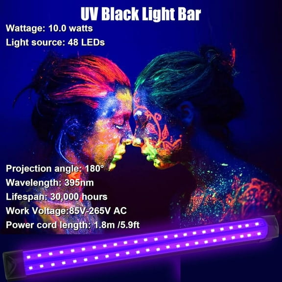 PYAN-4 Pack 10W 48 LED Black Light Bars 1Ft 395-400nm UV Blacklight Tube with 5.9Ft Cord+Plug+Switch Linkable Black Light Fixtures for Bedroom Fluorescent Poster Body Paint Halloween Glow Party