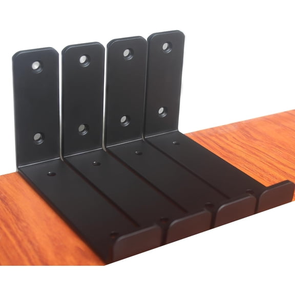 PYAN-4 Pack - 5.5" L x 4" H x 1.5" W J Lip Shelf Brackets Rustic Farmhouse Iron Wall Floating Shelf Bracket Metal Shelf Bracket Industrial Shelf Supports with Screws Black