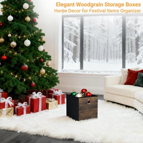 PYAN-4 Pack Durable Storage Cube Bins with Decorative Wood Grain,Thickened Fabric Box,Storage Basket for Shelves,Closet,Storeroom,Bedroom,Living Room,Nursery,Office,Dorm,RV, 12x12x12in ( (Medium)