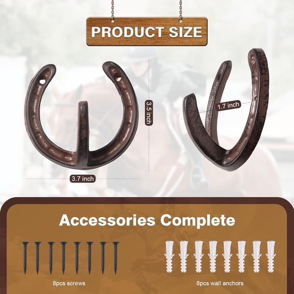 PYAN-4-Pack Heavy Duty Cast Iron Horseshoe Hooks - Vintage Wall Hangers for Coats, Hats, Keys, Towels, Leashes & Farmhouse Decor, with 8 Wall Anchors & Screws