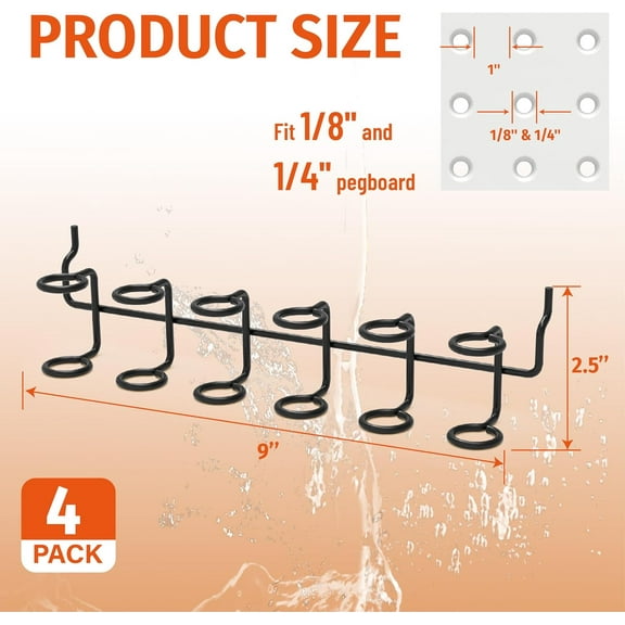 PYAN-4-Pack Pegboard Screwdriver Holder Black Heavy Duty Steel Peg Board Screwdriver Organizer RackMulti-Ring Pegboard Tool Holder for Garage & ShopFits Standard 1/4, 3/16, 1/8 Inch Pegboards