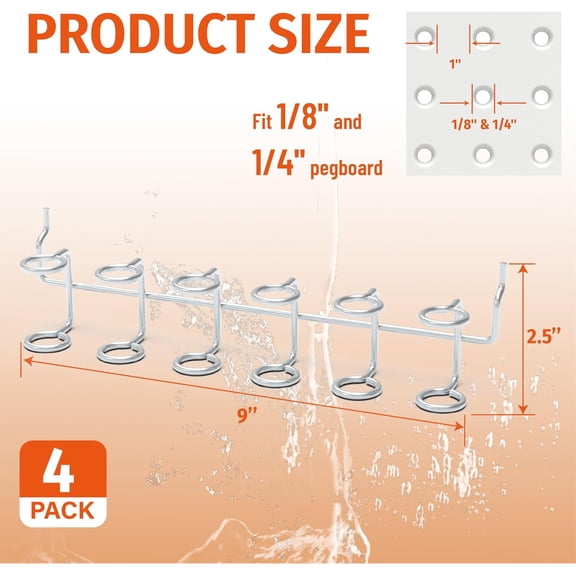 PYAN-4-Pack Pegboard Screwdriver HolderSilver Heavy Duty Steel Peg Board Screwdriver Organizer RackMulti-Ring Pegboard Tool Holder for Garage & ShopFits Standard 1/4, 3/16, 1/8 Inch