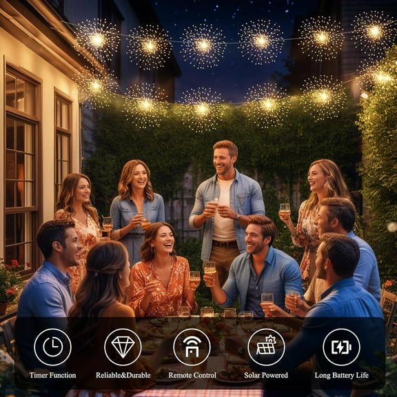 PYAN-4 Pack Solar Firework String Lights 800 LED 8 Modes Waterproof Hanging Fairy Light, Starburst Light for Party Garden Decoration (Warm White)