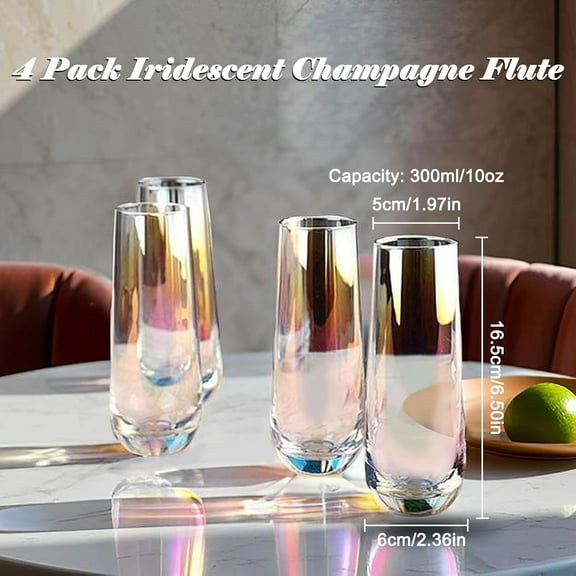 PYAN-4 Pack Stemless Champagne Flutes, 10oz Iridescent Wine & Champagne Glasses for Party, Wine Glasses, Mimosa Glasses for Champagne, Cocktail, Juice, Unique Gifts for Women, Men, Wine Enthusiast
