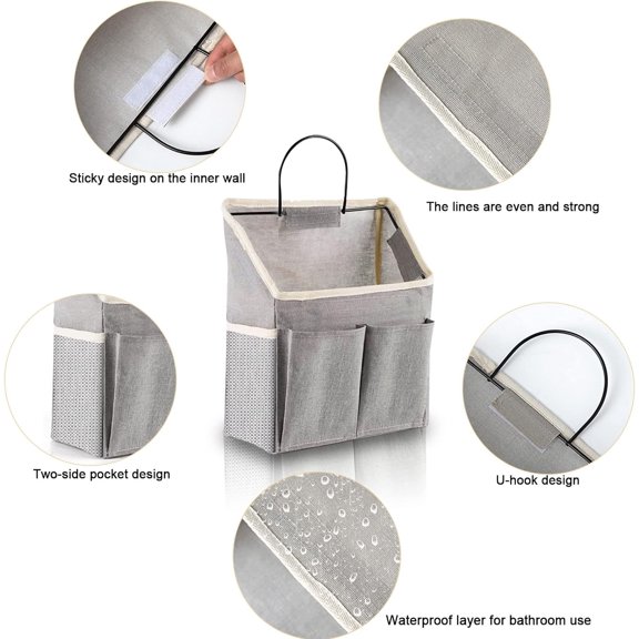 PYAN-4 Pack Wall Hanging Storage Bag Fabric Hanging Bag Organizer with 4 Pockets, Wall File Organizer with 8 PCS Sticky Hooks for Bathroom Dormitory Office Rv Storage and Organization (2 White+2 grey