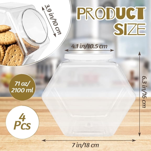 PYAN-4 Pcs Plastic Candy Jars,71 Oz Clear Plastic Cookie Jars,Hexagonal Candy Containers with Lids for Kitchen,Dry Food,Candy,Dog Food,Cookies,Coffee Pod,Laundry Pod