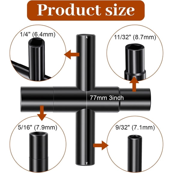 PYAN-4 Way Sillcock Key Wrench, 1/4", 9/32", 5/16", 11/32", Multi-Function Water Spigot Key, Steel Utility Keys for Faucet, Spigots and Most Valves, (4 Pack, Black)